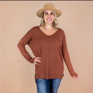 Dreamers Brown V-neck Soft Sweater from Flaunt Boutique Size L
